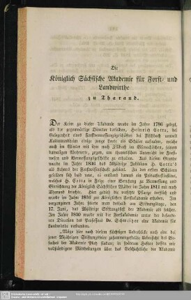 VII. Die Königlich Sächsische Akademie für Forst- und Landwirthe zu Tharand