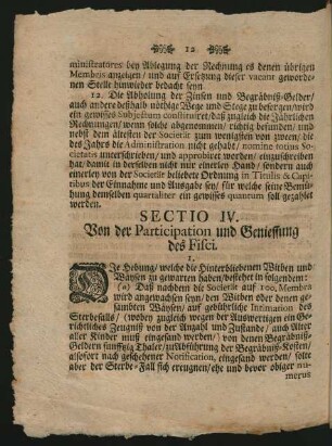 Sectio IV. Von den Participation und Geniessung des Fisci