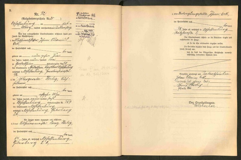 Standesamtsbuch der Stadt Aschaffenburg: Eheschließungen 252/1930 - 130/1931