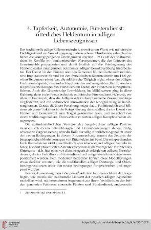 4. Tapferkeit, Autonomie, Fürstendienst: ritterliches Heldentum in adligen Lebenszeugnissen