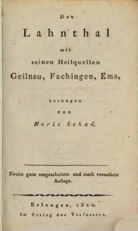 Das Lahnthal mit seinen Heilquellen Geilnau, Fachingen, Ems besungen