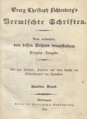 Bd. 5: Georg Christoph Lichtenberg's Vermischte Schriften