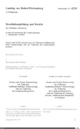 Änderung rundfunkrechtlicher Staatsverträge und Landesmediengesetz