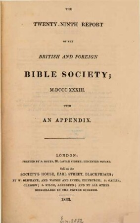 Report of the British and Foreign Bible Society. 29. 1833