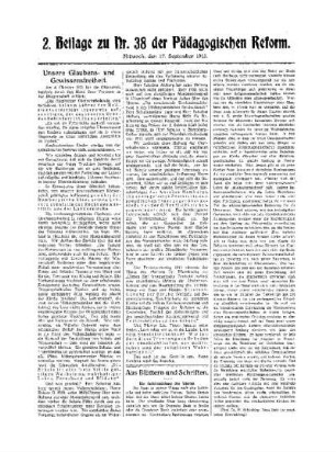Unsere Glaubens- und Gewissensfreiheit : 2. Beilage zu Nr. 38 der Pädagogischen Reform