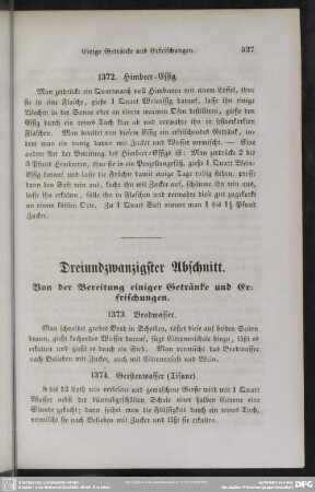 Dreiundzwanzigster Abschnitt. Von der Bereitung einiger Getränke und Erfrischungen