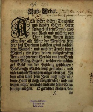 Buß-Gebet : Ach, Herr Herr, Du grosser und starcker Gott ...