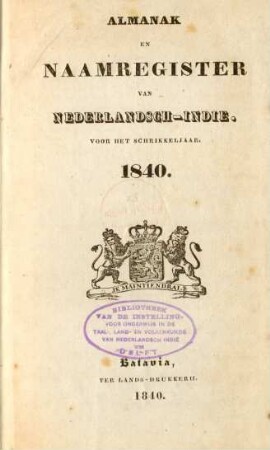 1840: Almanak en naamregister van Nederlandsch-Indie