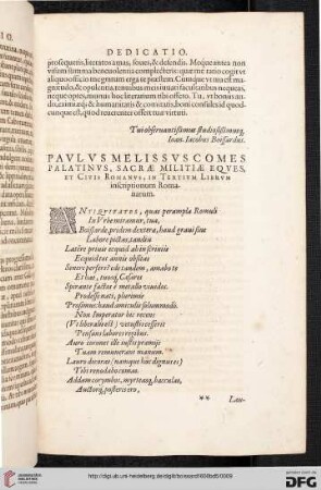 Paulus Melissus comes palatinus, sacrae militiae eques, et civis romanus, in tertium librum inscriptionum Romanarum