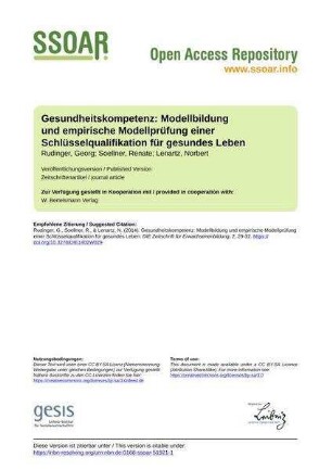 Gesundheitskompetenz: Modellbildung und empirische Modellprüfung einer Schlüsselqualifikation für gesundes Leben