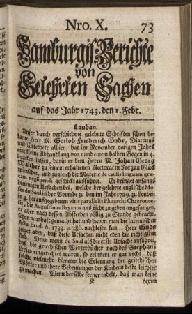 Nro. X. auf das Jahr 1743. den 1. Febr. - Nro. XVII. auf das Jahr 1743. den 26. Febr.