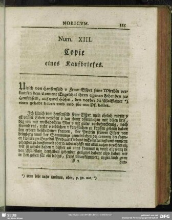 Num XIII. Copie eines Kaufbriefes