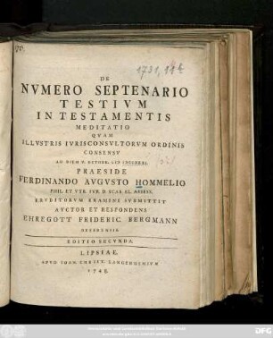 De Nvmero Septenario Testivm In Testamentis Meditatio