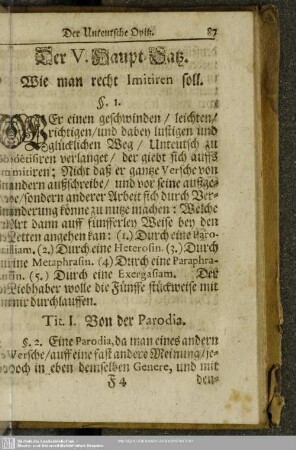 Der V. Haupt-Satz. Wie man recht Imitiren soll