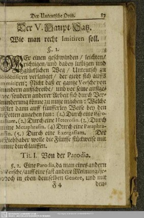 Der V. Haupt-Satz. Wie man recht Imitiren soll