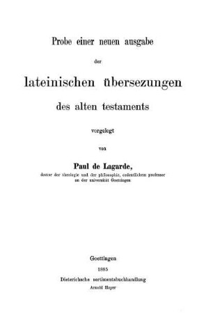 Probe einer neuen ausgabe der lateinischen übersezungen des alten testaments