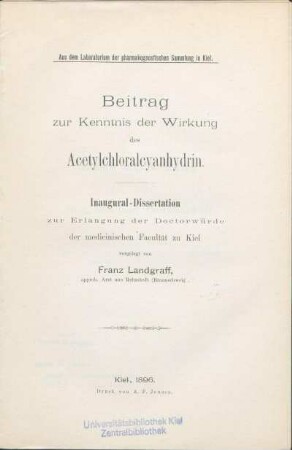 Beitrag zur Kenntnis der Wirkung des Acetylchloralcyanhydrin