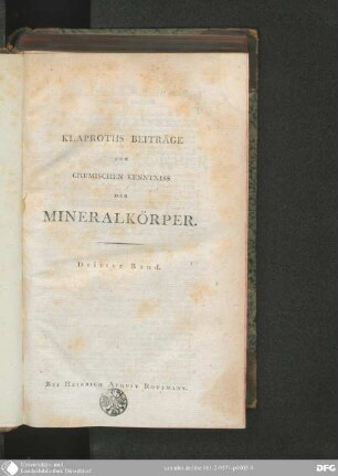 3 (1802): Beiträge Zur Chemischen Kenntniss Der Mineralkörper