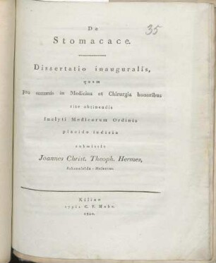 De Stomacace : Dissertatio inauguralis