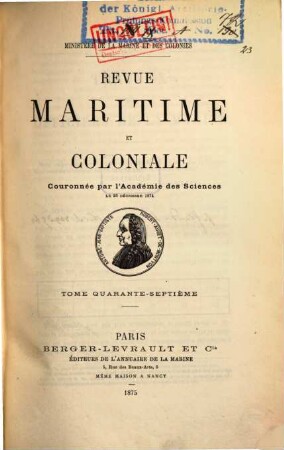 Revue maritime et coloniale. 47. 1875