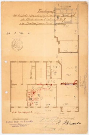 Arbeiterwohnhäuser, Berlin-Moabit: Sickingenstraße 7: Grundriss 4.OG, Nachtrag 1:100, Änderungzeichnung