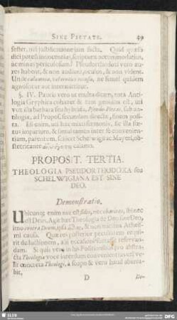 Proposit. Tertia. Theologia Pseudorthodoxa seu Schelwigiana Est Sine Deo