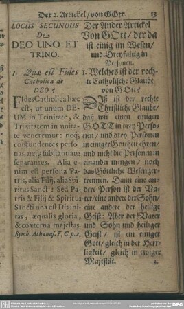 Locus Secundus. De Deo Uno Et Trino