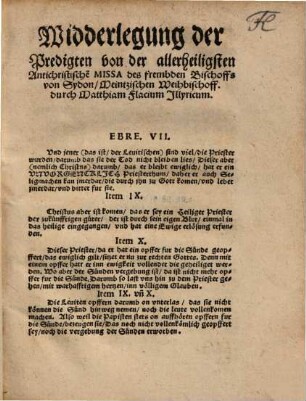 Widderlegung der Predigten von der allerheiligsten Antichristische Missa des frembden Bischoffs von Sydon, Meintzischen Weihbischoff