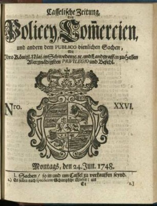 Nro. XXVI, Montags, den 24. Jun. 1748