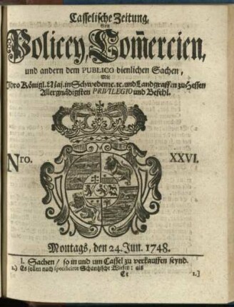 Nro. XXVI, Montags, den 24. Jun. 1748