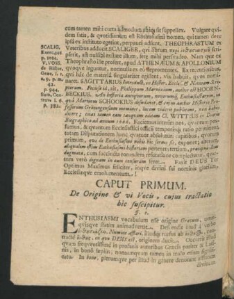 Caput Primum. De Origine & vi Vocis, cuius tractatio hic suscipitur.