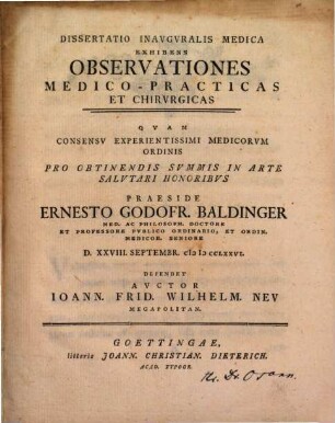 Diss. inaug. med. exhibens observationes medico-practicas et chirurgicas
