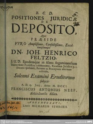 Positiones Iuridicae De Deposito