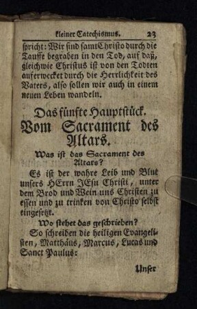 Das fünfte Hauptstück: Vom Sacrament des Altars