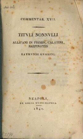 Tituli nonnulli, Allifani in primis, Calatini, Saepinates : Commentarium 17