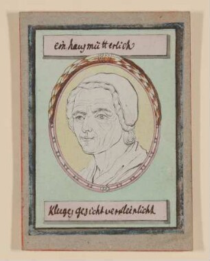 "Ein hausmütterlich kluges Gesicht verkleinlicht" [Teil der Serie "Umrisse Koepfe"]