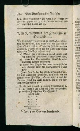 530-537, Von Berechnung des Zinsfußes im Durchschnitt - Miscellaneen zur Zinsrechnung