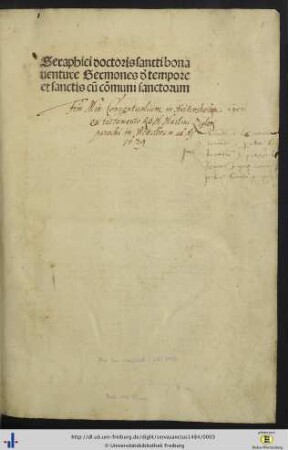 Seraphici doctoris sancti bonauenture Sermones d[e] tempore et sanctis cū cōmuni sanctorum : [P. 1.2. in 1 Bd.]