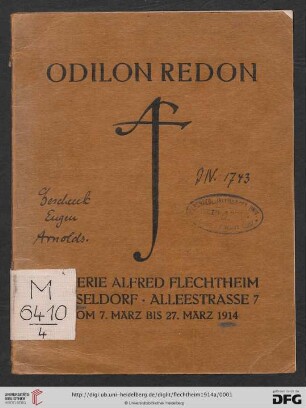 Odilon Redon : Galerie Alfred Flechtheim, Düsseldorf, vom 7. März bis 27. März 1914