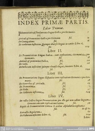 Index Primae Partis