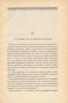 II. La materia de la jimnasia escolar