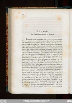 Anhang. Das Verhältnis Calvin's zu Zwingli.
