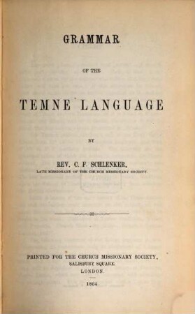 Grammar of the Temne Language