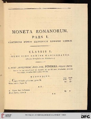 Moneta Romanorum Pars I: Continens numos Reipublicae Romanae libaerae
