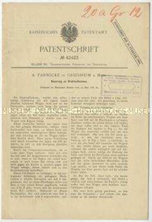 Patentschrift einer Neuerung an Drahtseilbahnen, Patent-Nr. 42423