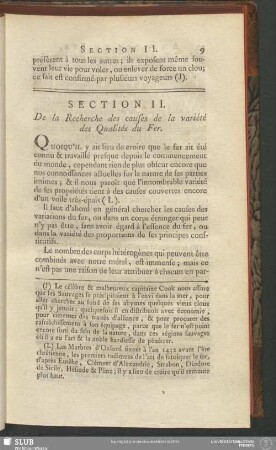 Section II. De la Recherche des causes de la variétés des Qualités du Fer