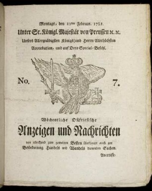 No. 7. Montags, den 11ten Februar 1782