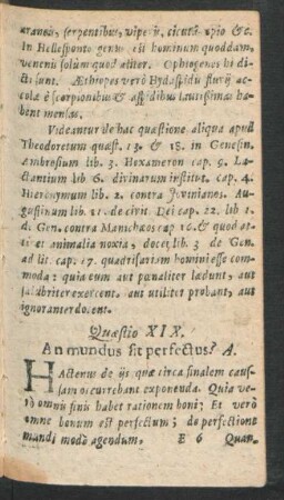 Quaestio XIX. An mundus sit perfectus?