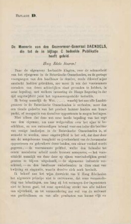 Bijlage D. De memorie van den Gouverneur-Generaal Daendels, die tot de in in bijlage C bedoelde publikatie heeft geleid