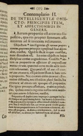 17-33 Contemplatio II., De intelligentiae obiecto: principiis item et affectionibus in genere
